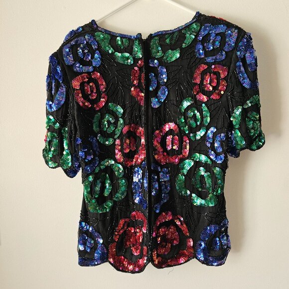 Vintage Women's Large Stenay Silk Beaded Top - Picture 4 of 7